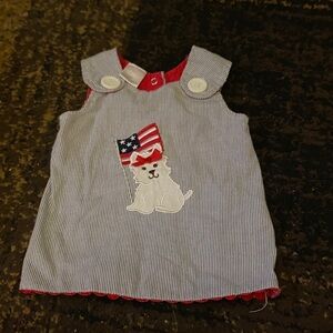 The Children's Place Blue Striped Dress with Dog and Flag